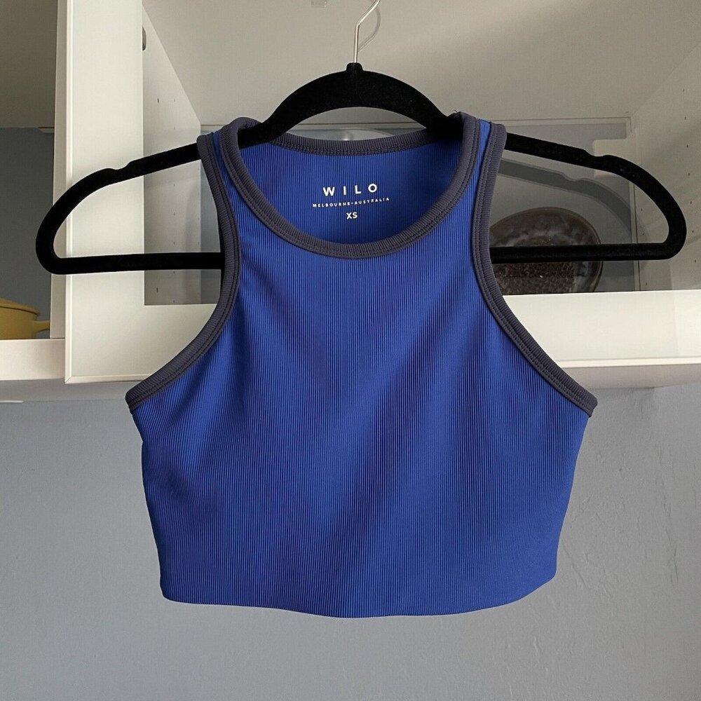 NEW WILO THE LABEL Colorblock Cobalt Blue Racer Ribbed Sports Bra